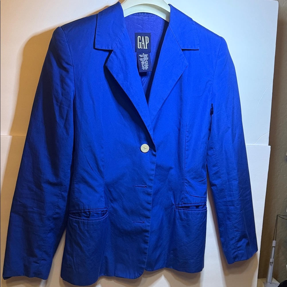GAP Bright Royal Blue Three- Button Women's Blazer Nautical Lightweight Crisp